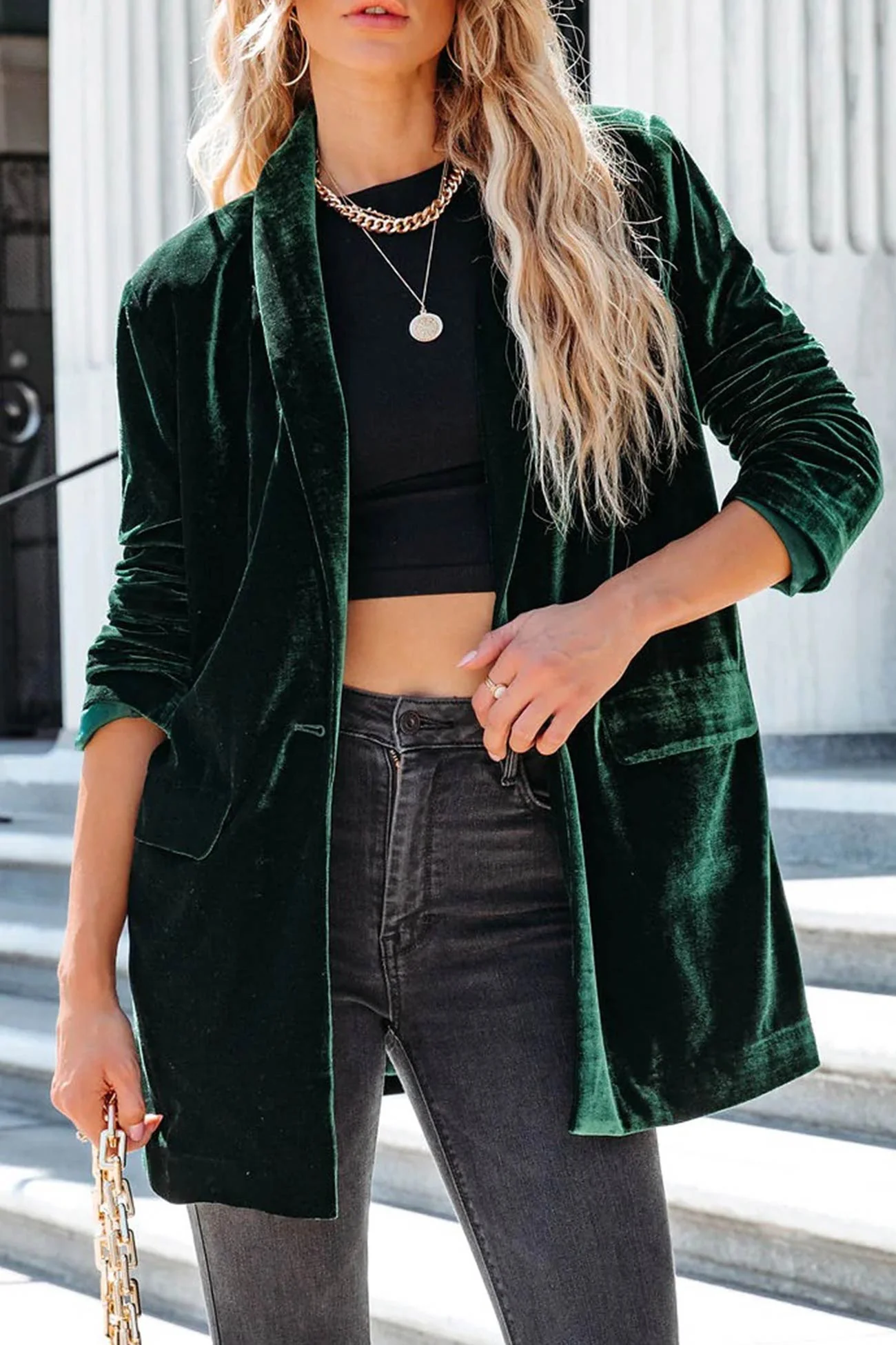 Miranda | Mid-length coat made of sturdy velvet with pockets - Image 12