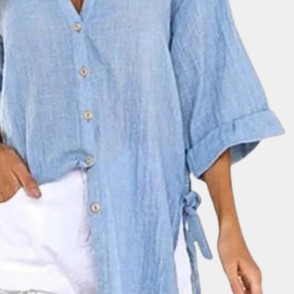 Miriam® | Blouse bleu clair femme tissu doux coupe comfortable été - Image 3