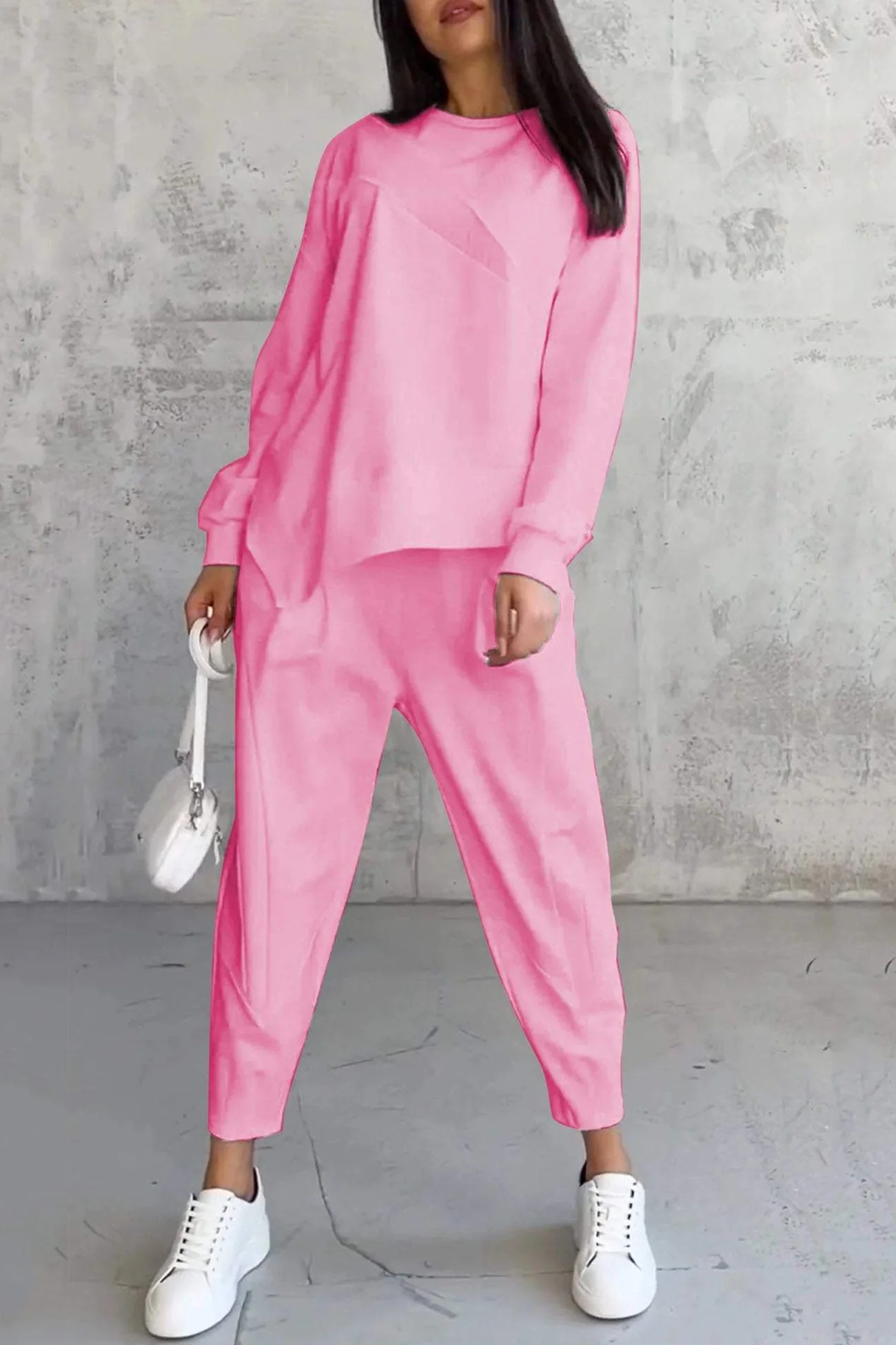 Miriam | Crew neck sweatshirt suits with irregular hem - Image 9