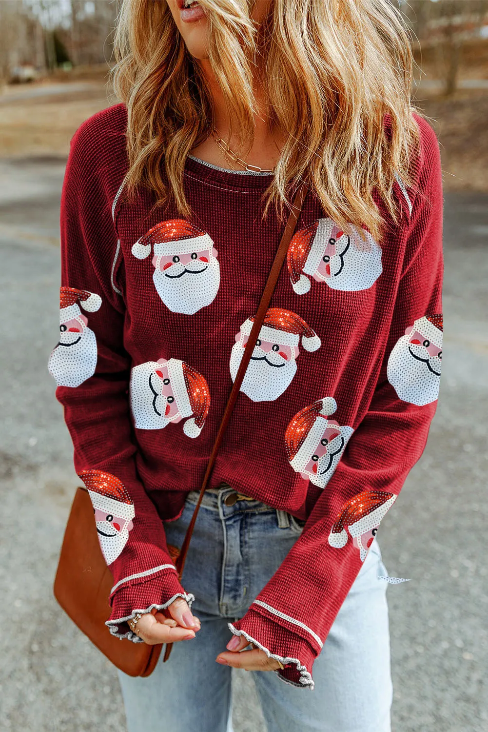 Miriam | Long sleeve blouse with Santa Claus crew neck and sequins - Image 2