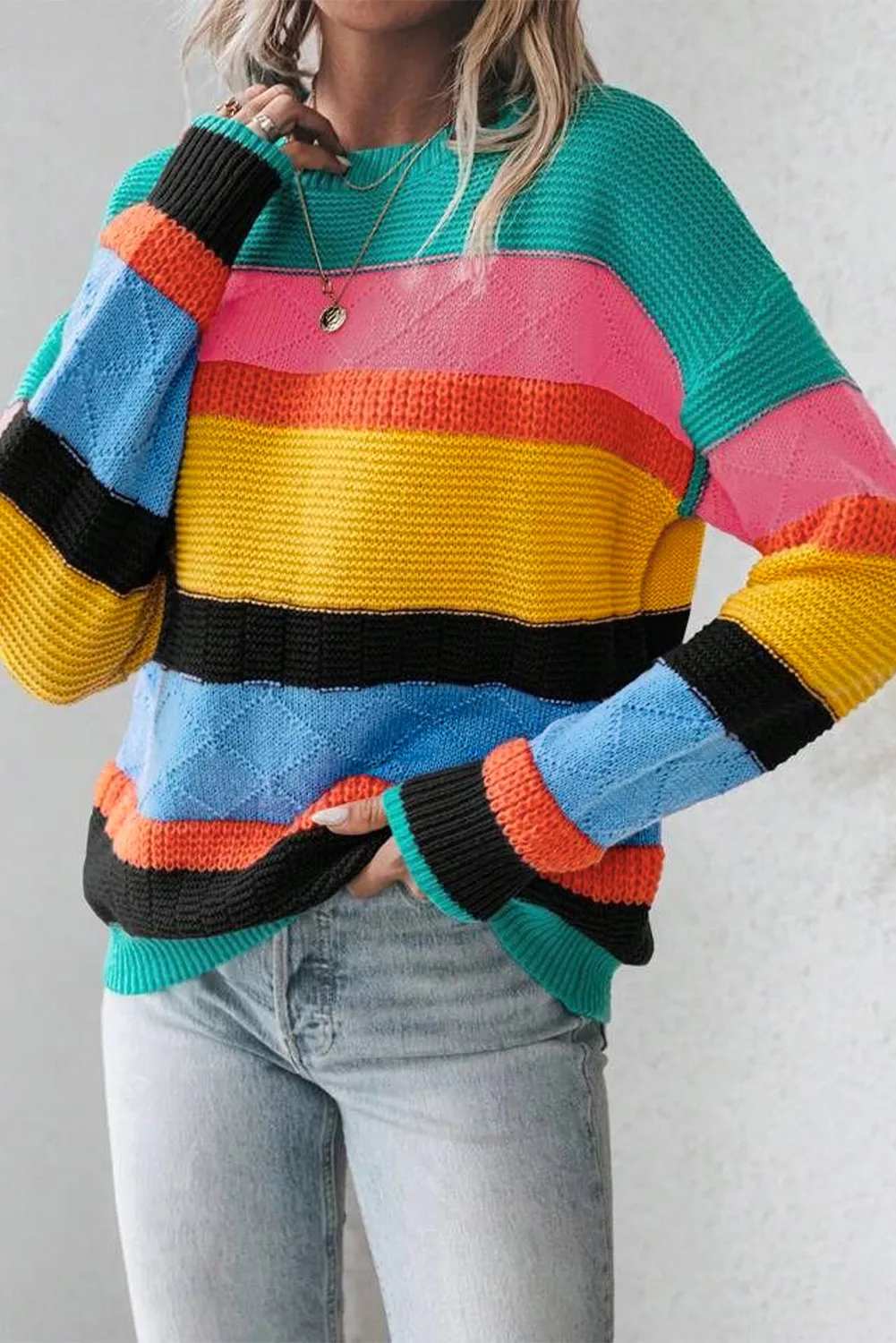 Monica | Contrast sweater with a crew neck and dropped shoulders - Image 2