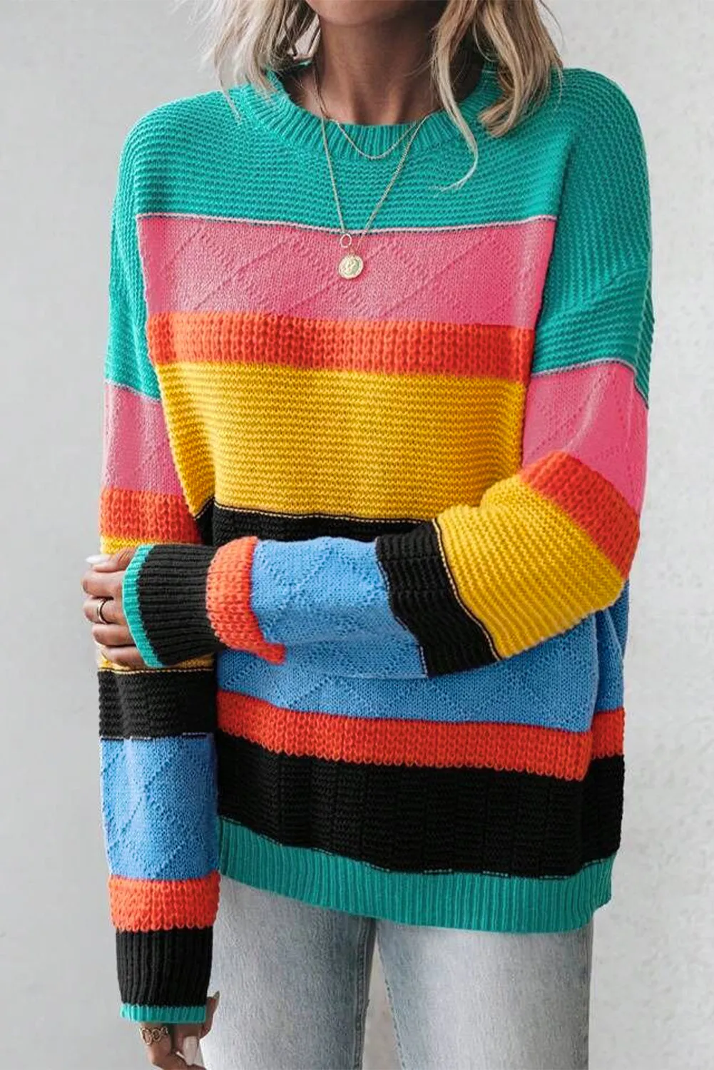 Monica | Contrast sweater with a crew neck and dropped shoulders - Image 3