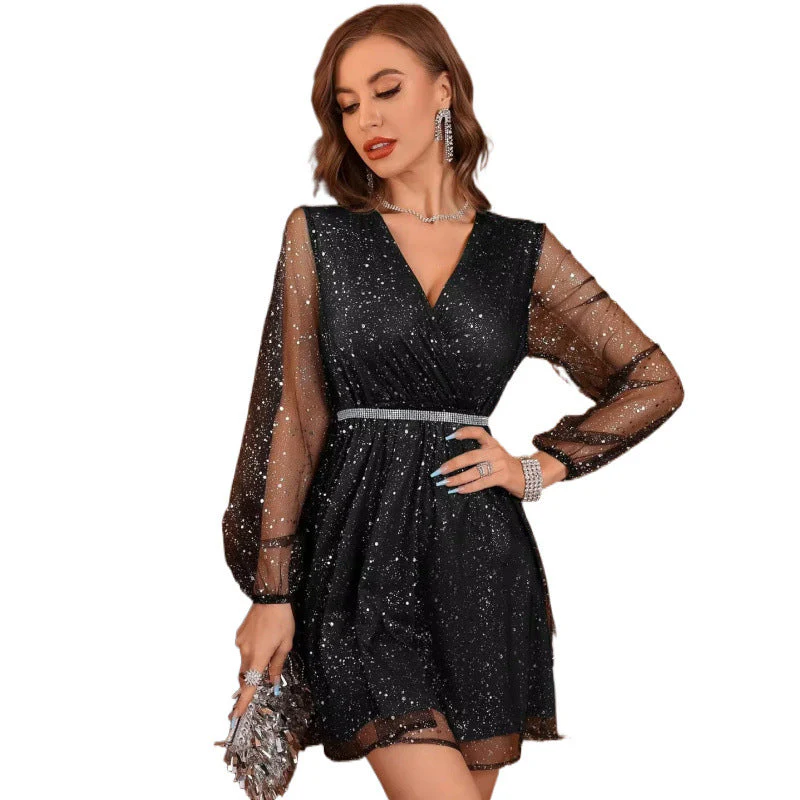 Mónica® | Women'S Evening Dress With Sparkling Glitter Effect And Semi-Transparent Sleeves - Image 5
