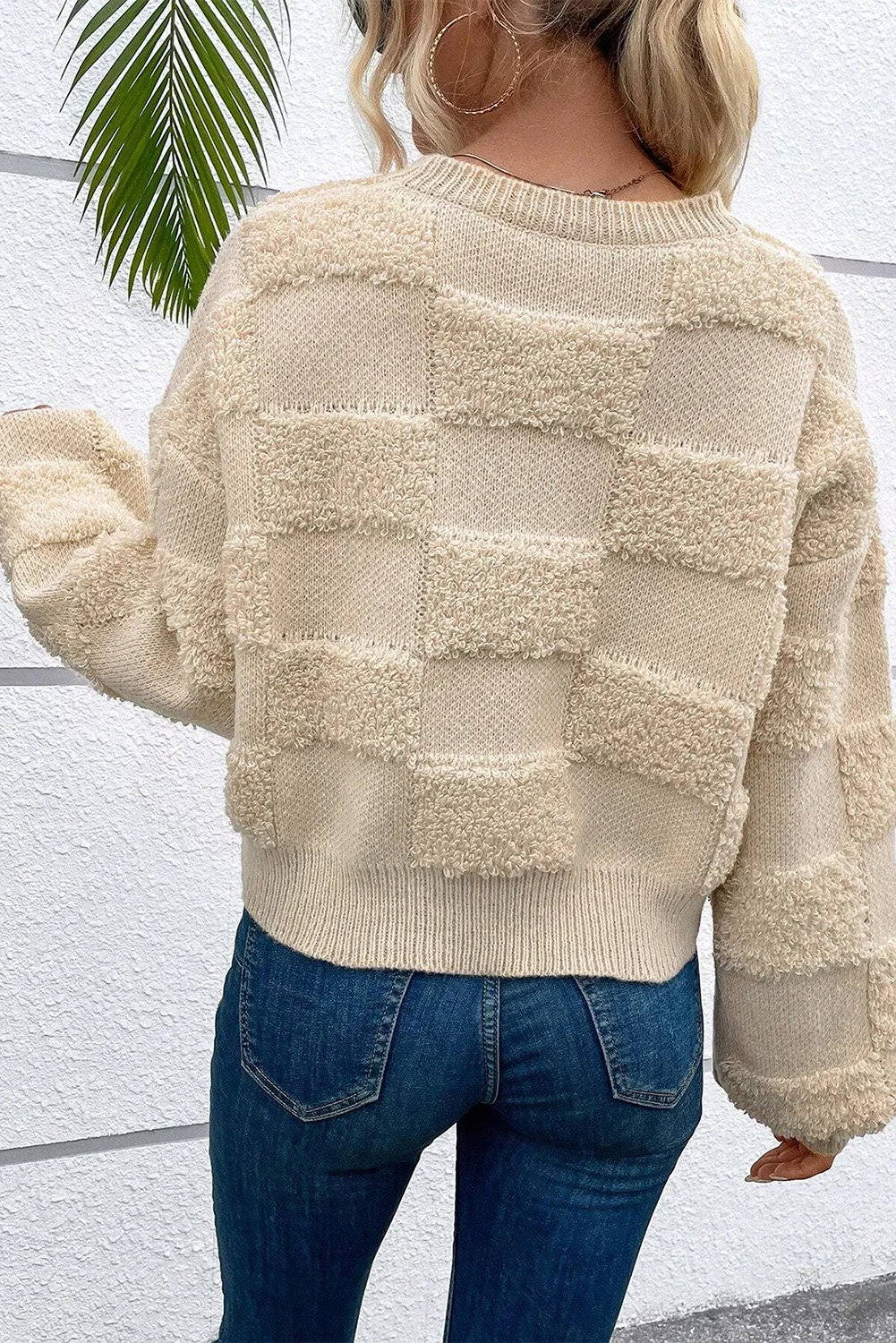 Monique | Checked sweater with a crew neck and dropped shoulders - Image 2