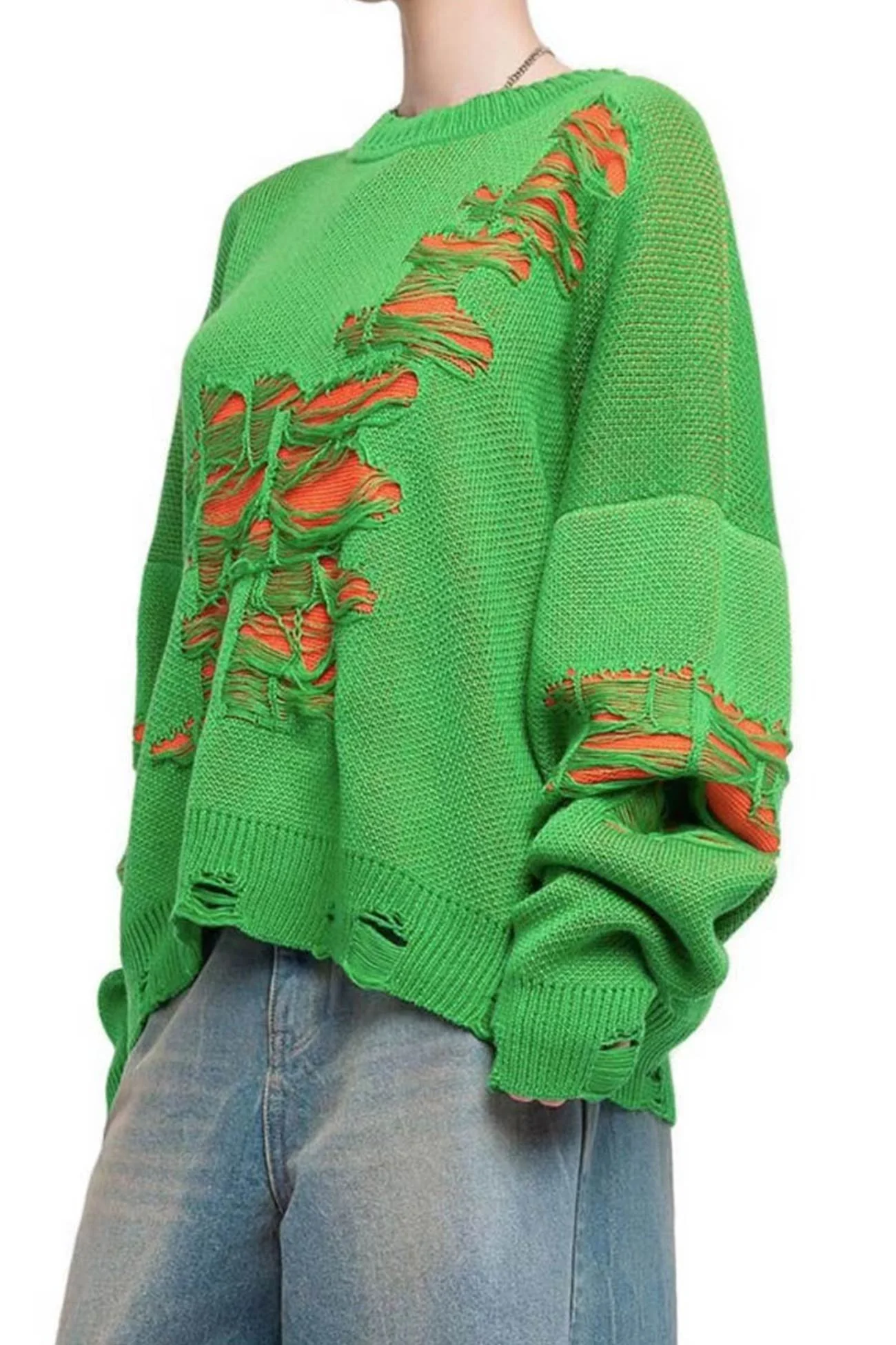 Monique | Contrast sweater with a distressed look - Image 8