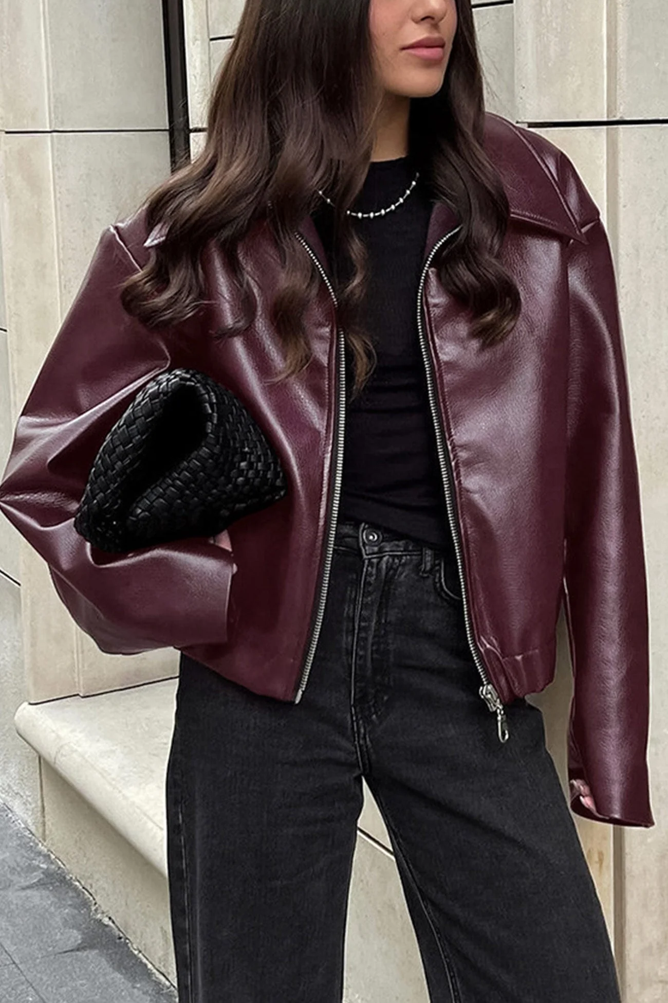 Monique | Wine red PU jacket with zip - Image 3