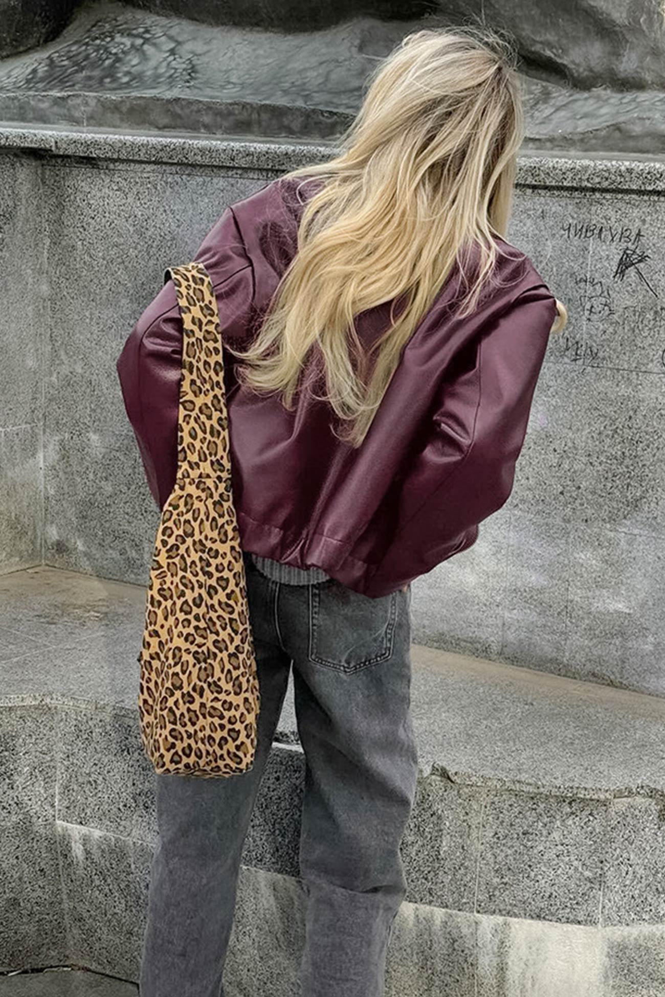Monique | Wine red PU jacket with zip - Image 7