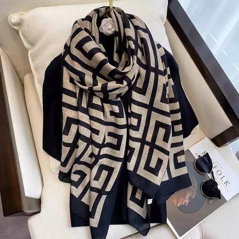 Nadia® | Elegant geometric print scarf, large soft, cozy and breathable scarf for autumn/winter, warm decoration, inelastic women's scarf - Image 6