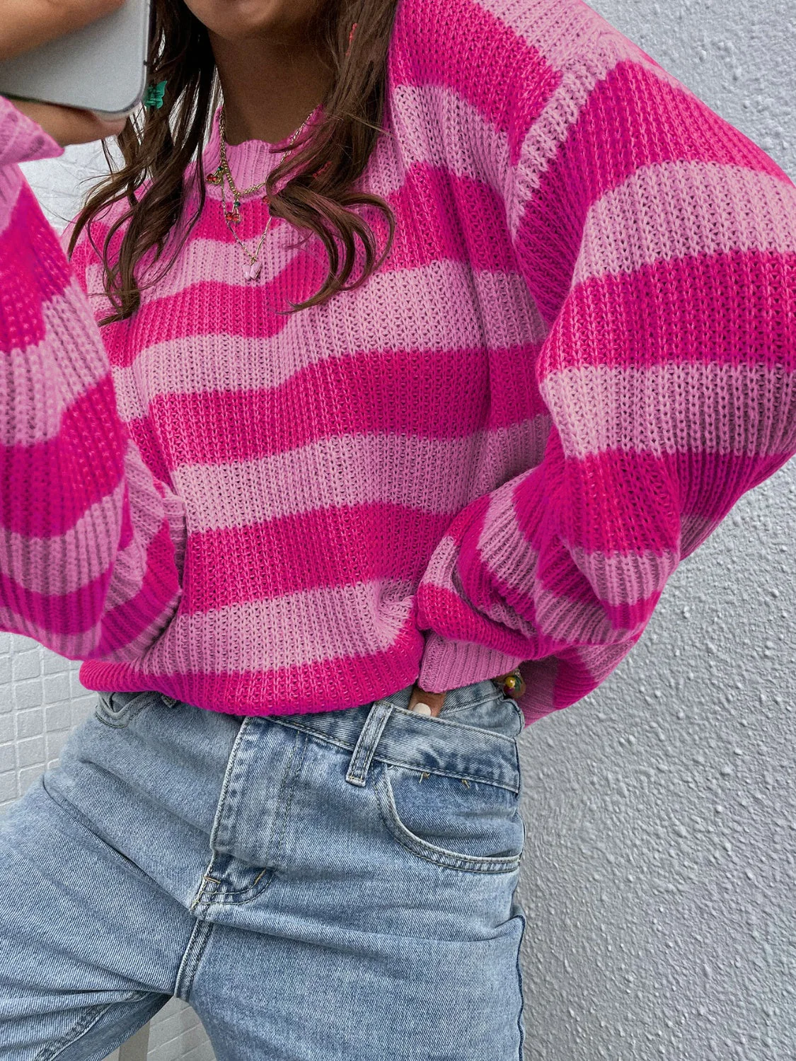Nadia | Honey colored striped long sleeve crew neck jumper - Image 16