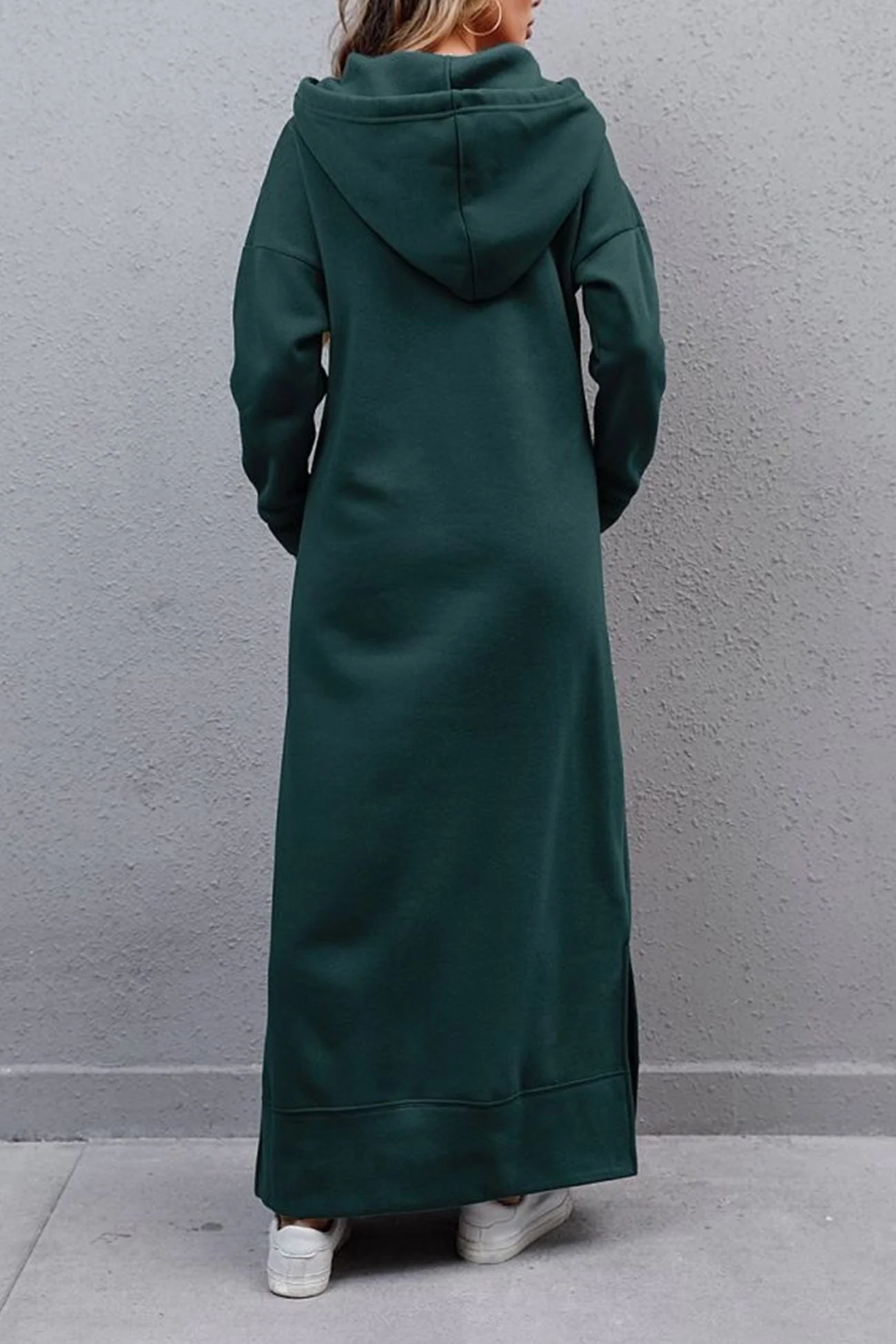 Nadia | Solid hooded dress with pockets and a slit at the hem - Image 22