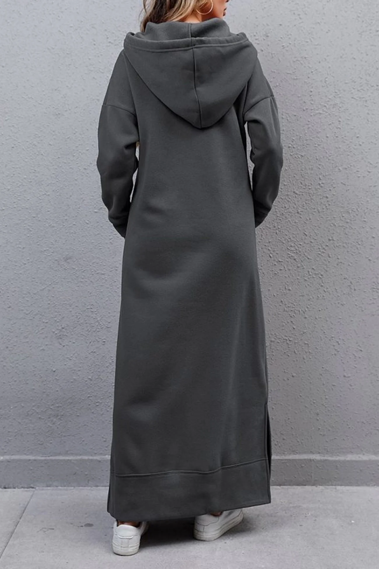 Nadia | Solid hooded dress with pockets and a slit at the hem - Image 6