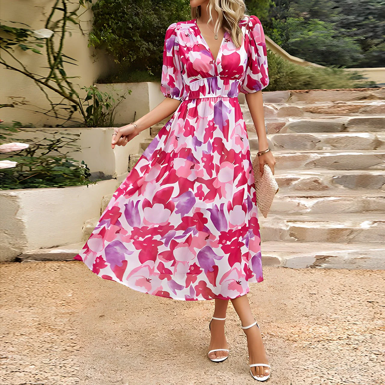 Nadia® | V-Neck Midi Dress Summer Dress - Image 9