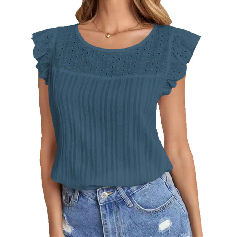 Nadia® | Women'S Blouse Top With Ruffle Details And Textured Surface