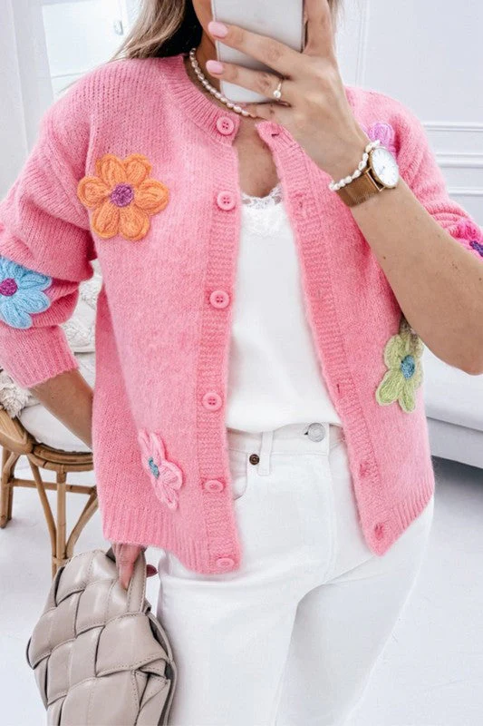 Nadine | Knitted cardigan with floral pattern and buttons - Image 2