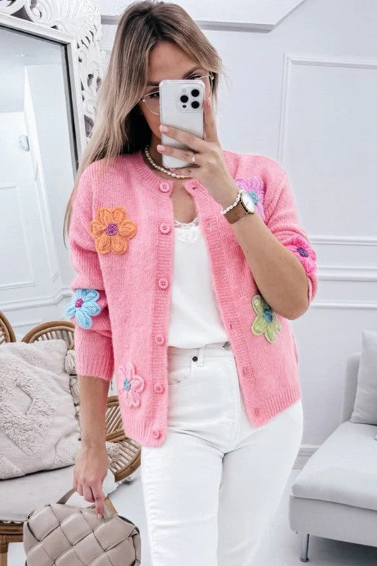 Nadine | Knitted cardigan with floral pattern and buttons - Image 4