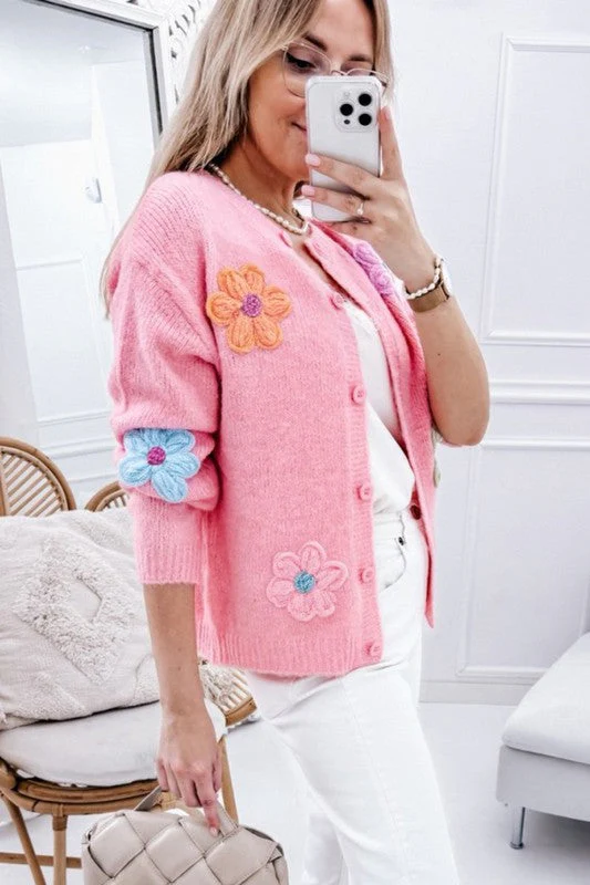 Nadine | Knitted cardigan with floral pattern and buttons - Image 5