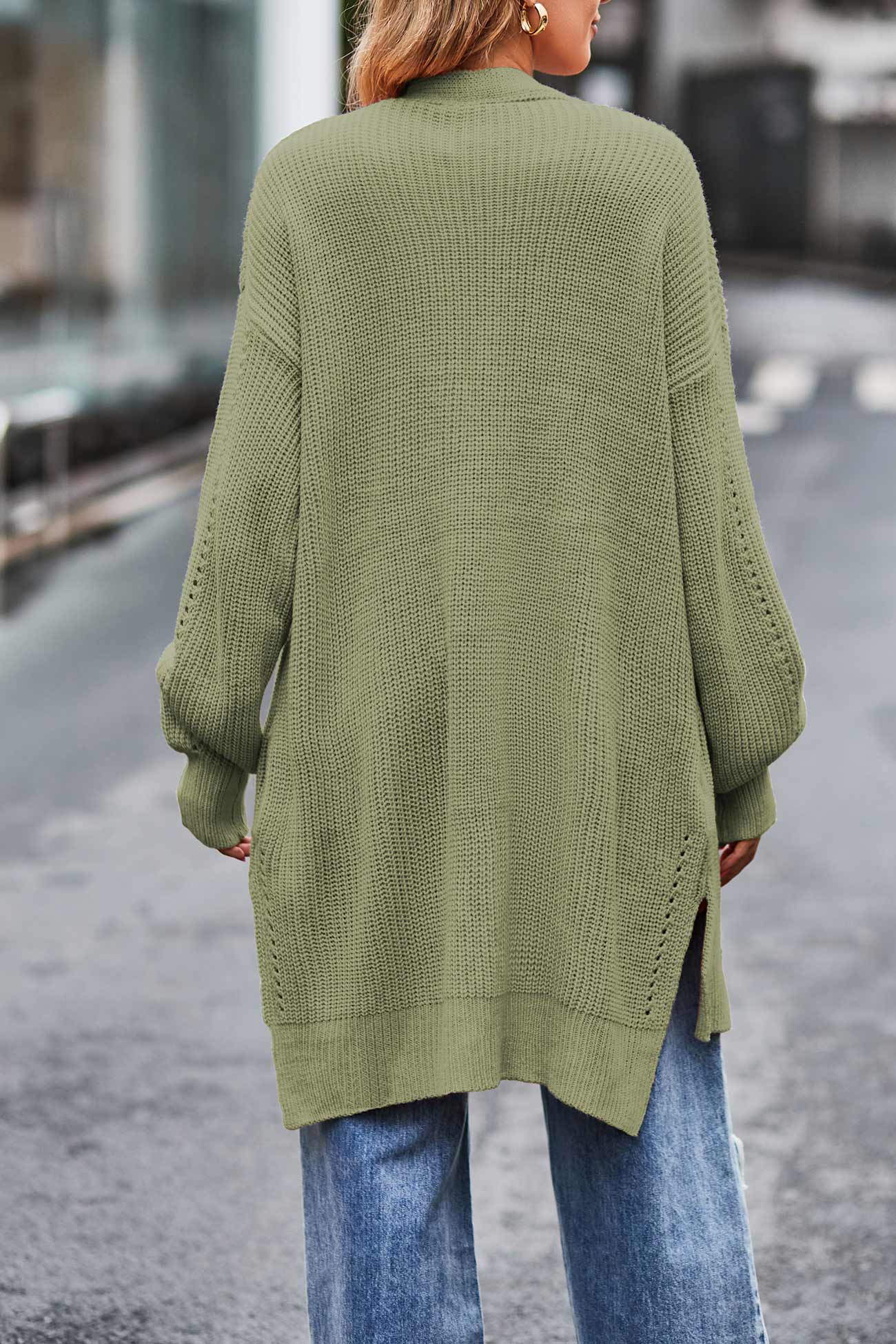 Nadine | Long cardigan with pockets, open front slit and hem - Image 21