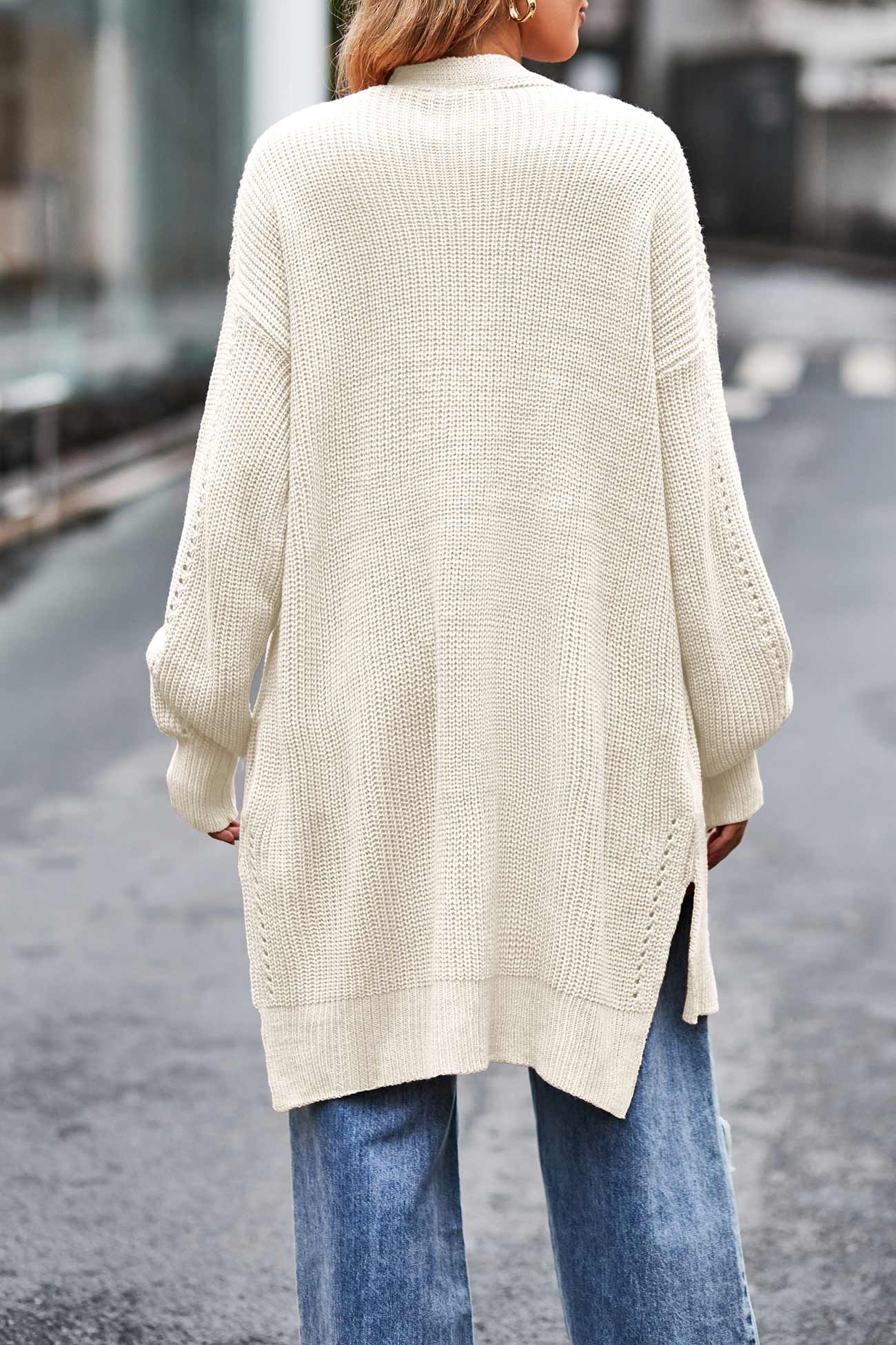 Nadine | Long cardigan with pockets, open front slit and hem - Image 6