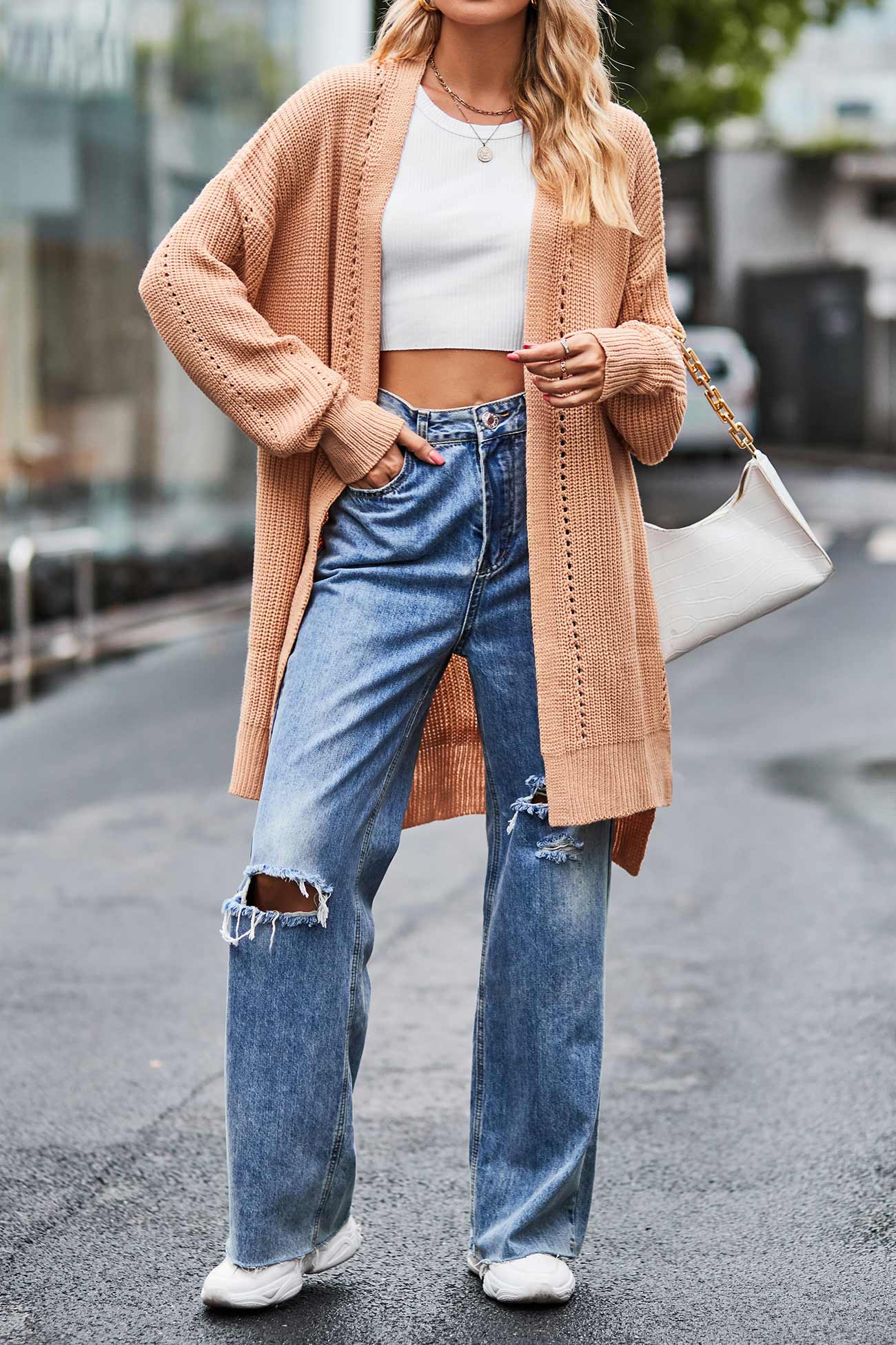 Nadine | Long cardigan with pockets, open front slit and hem - Image 7