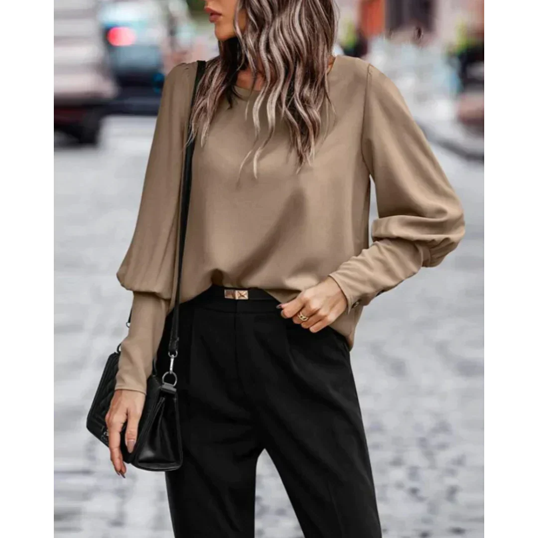 Nahir® | Casual Button Blouse With Long Lantern Sleeves - Image 2