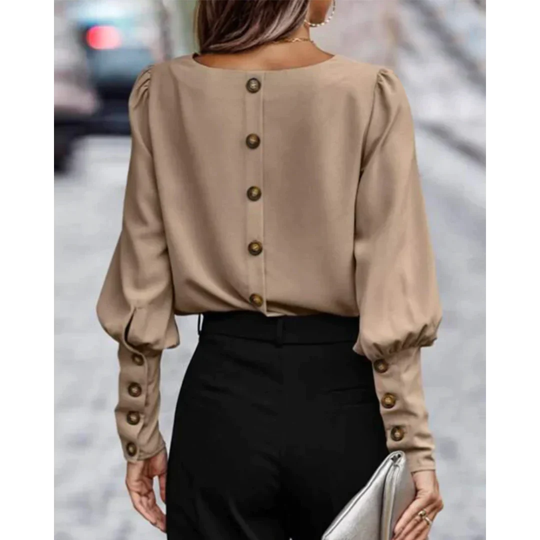 Nahir® | Casual Button Blouse With Long Lantern Sleeves - Image 3