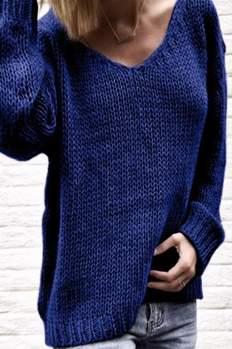 Nahir | Casual solid color V-neck sweaters - Image 6