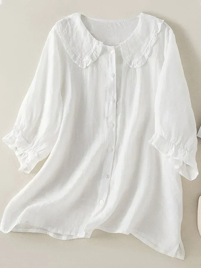 Naima® | Linen Blouse With Half-Length Sleeves And Collar