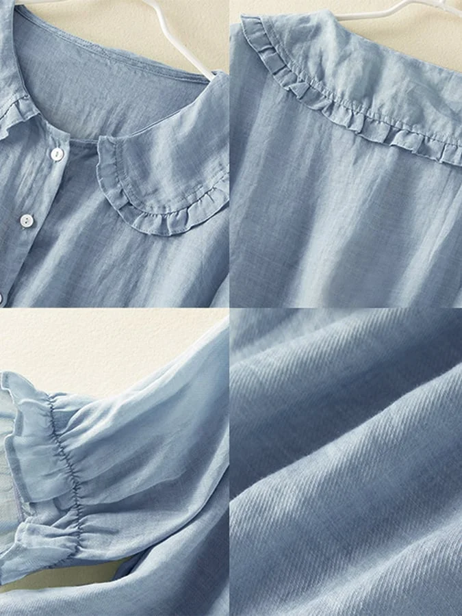 Naima® | Linen Blouse With Half-Length Sleeves And Collar - Image 2