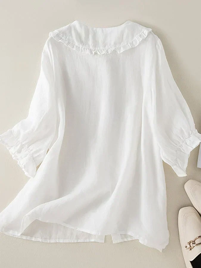 Naima® | Linen Blouse With Half-Length Sleeves And Collar - Image 4
