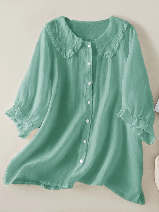 Naima® | Linen Blouse With Half-Length Sleeves And Collar - Image 5