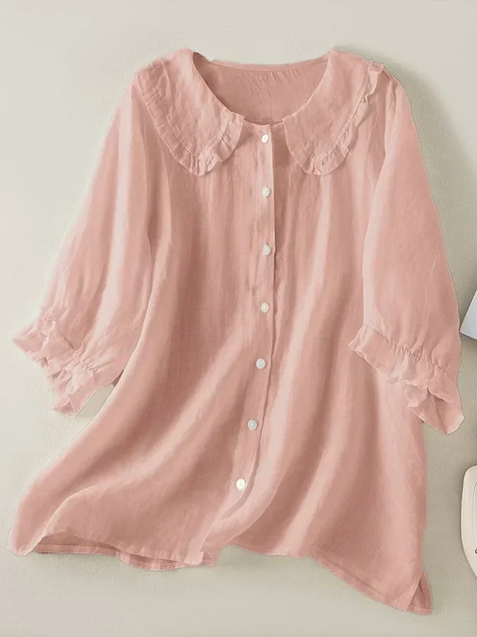 Naima® | Linen Blouse With Half-Length Sleeves And Collar - Image 7
