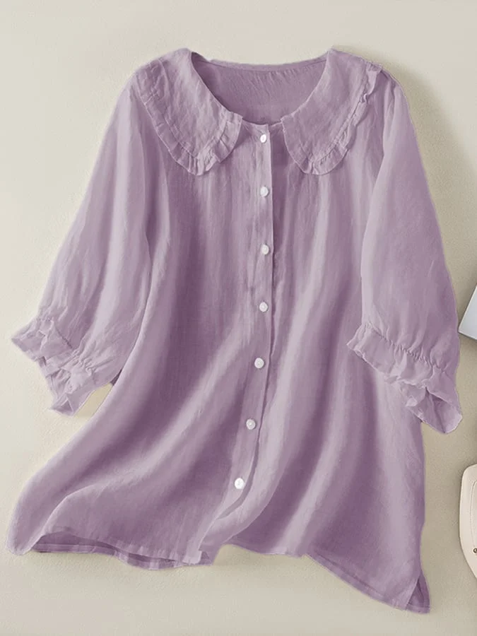 Naima® | Linen Blouse With Half-Length Sleeves And Collar - Image 8