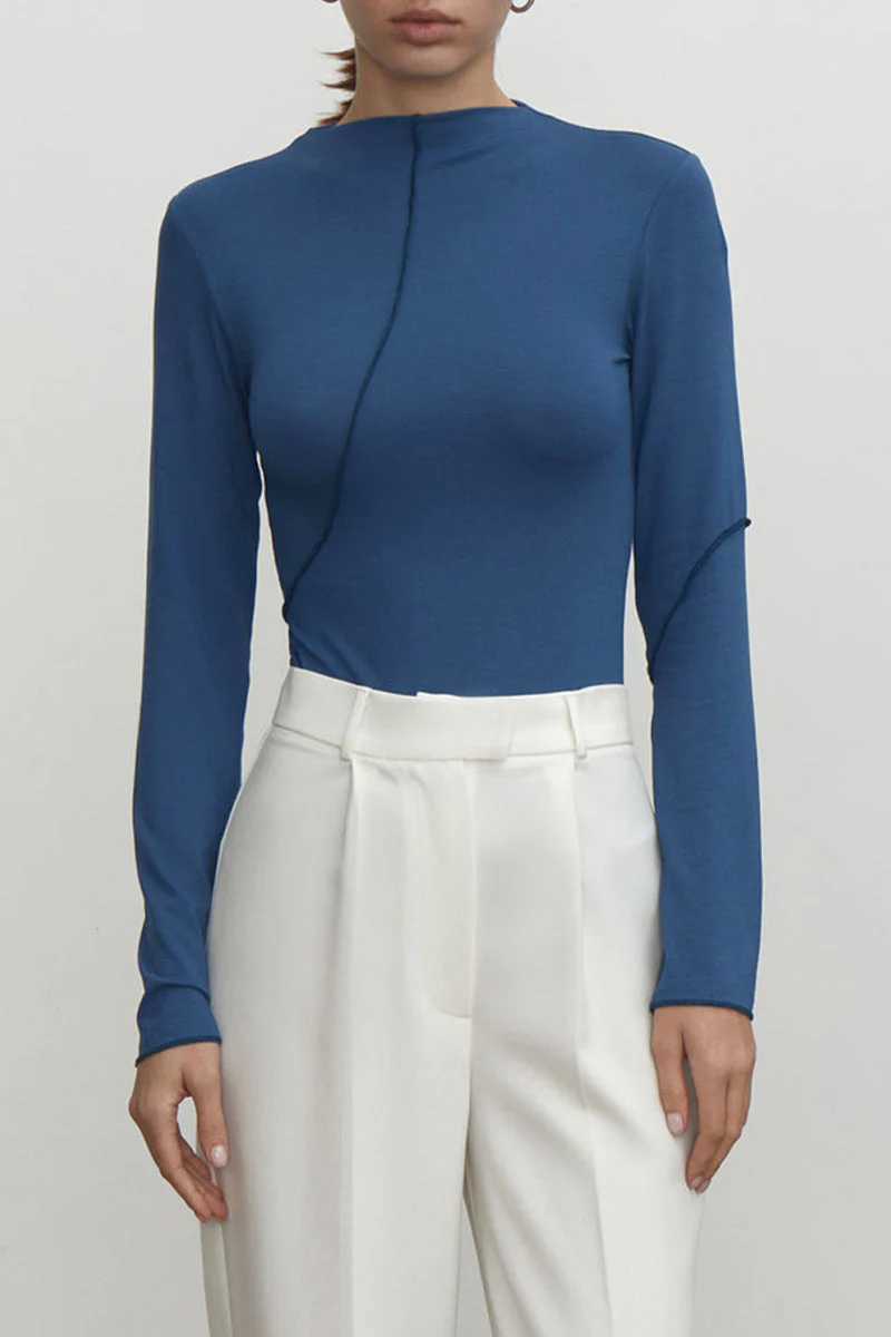 Nancy | Casual plain solid color half turtleneck tops - Image 7