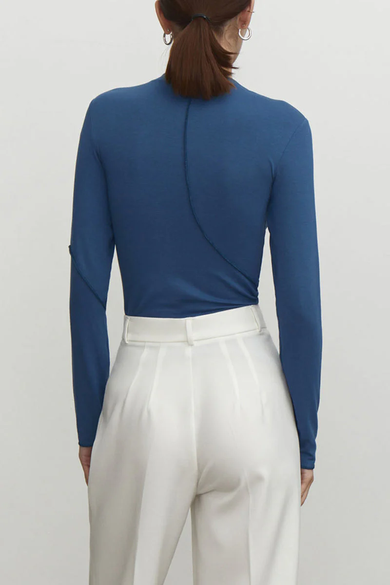 Nancy | Casual plain solid color half turtleneck tops - Image 9