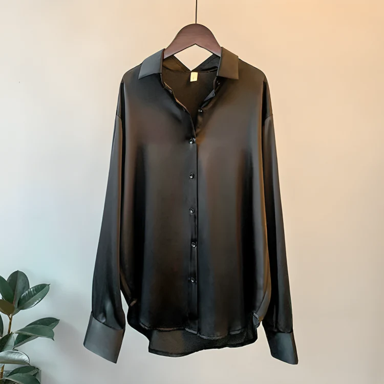 Nancy® | Elegant Long-Sleeved Satin Button-Down Blouse - Image 2