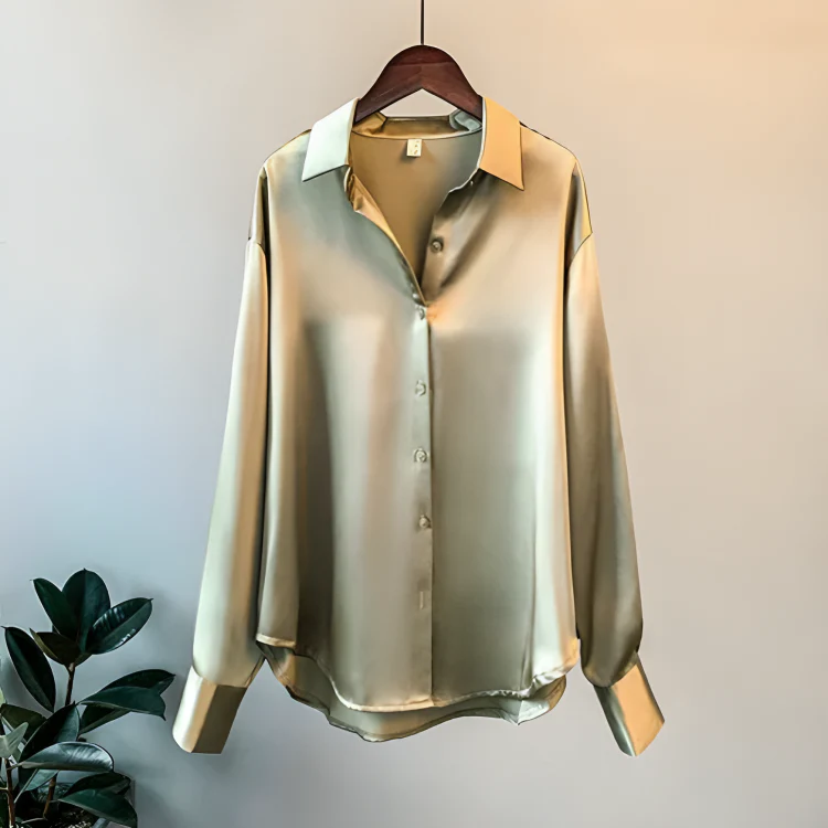 Nancy® | Elegant Long-Sleeved Satin Button-Down Blouse - Image 3