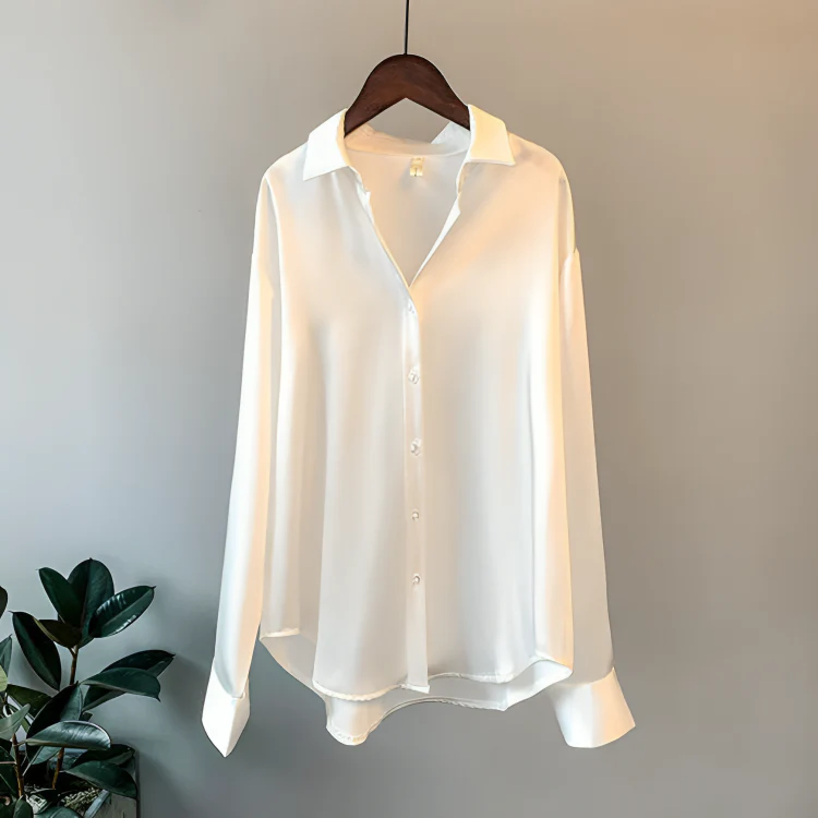 Nancy® | Elegant Long-Sleeved Satin Button-Down Blouse - Image 4