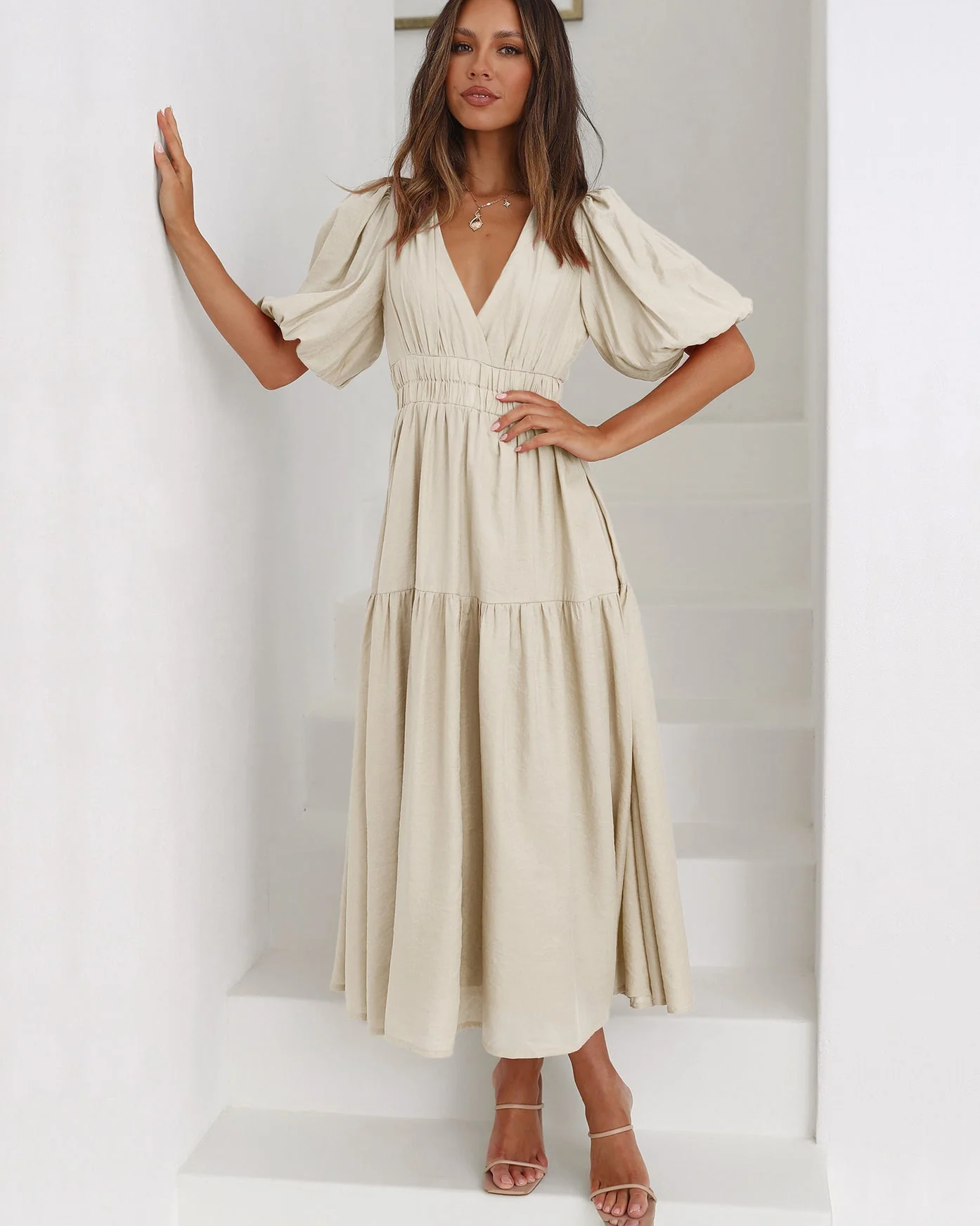 Nancy® | V-Neck Dress With Puff Sleeves - Image 14