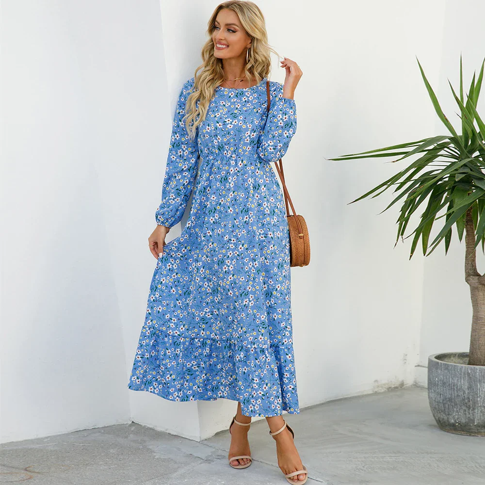 Natasha® | Women'S Bohemian Floral Chiffon Maxi Dress With Long Sleeves - Image 4