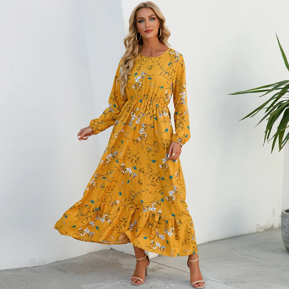 Natasha® | Women'S Bohemian Floral Chiffon Maxi Dress With Long Sleeves - Image 6