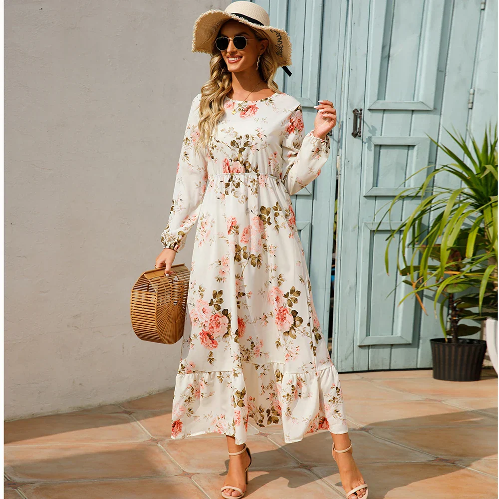 Natasha® | Women'S Bohemian Floral Chiffon Maxi Dress With Long Sleeves - Image 8