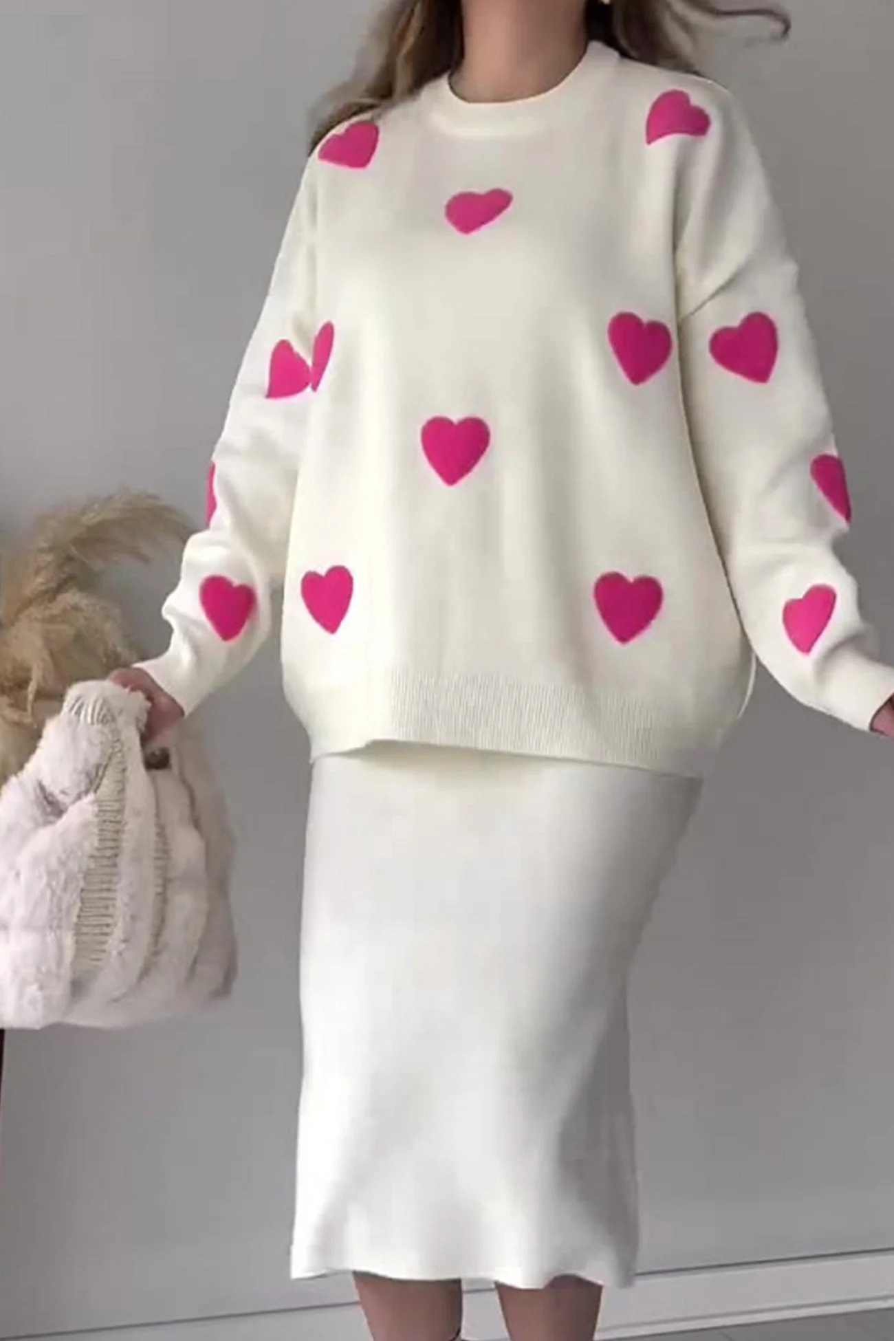 Nathalie | Heart graphic sweater and midi skirt knit suits - Image 3