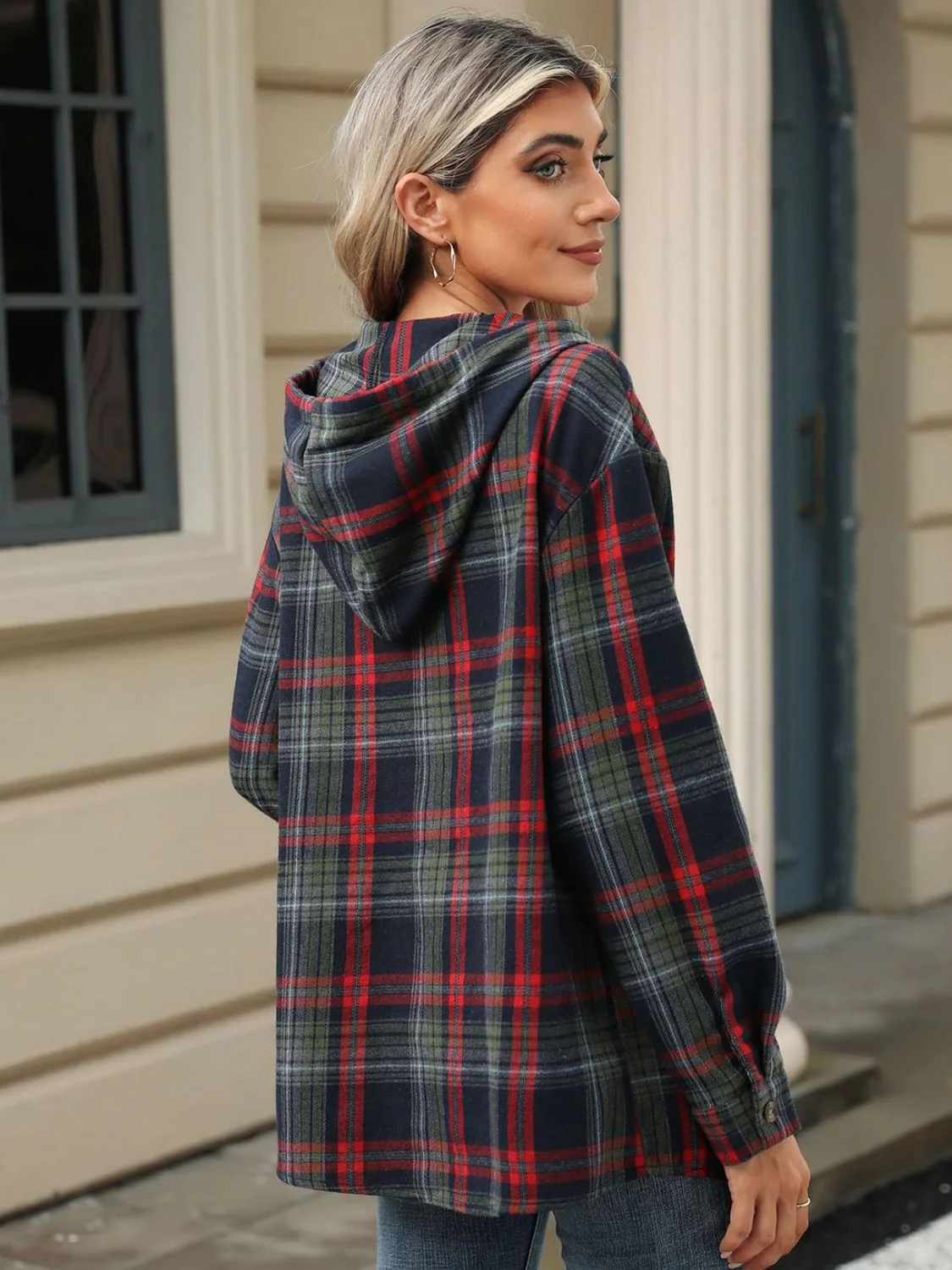 Nathalie | Long sleeve top with drawstring and checked hood - Image 12