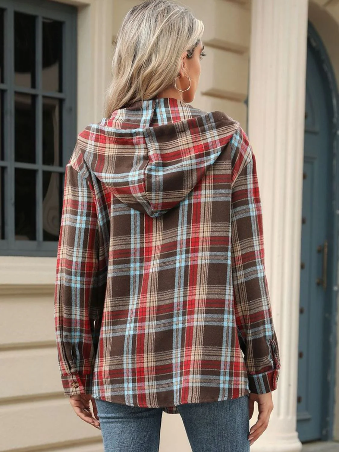 Nathalie | Long sleeve top with drawstring and checked hood - Image 18