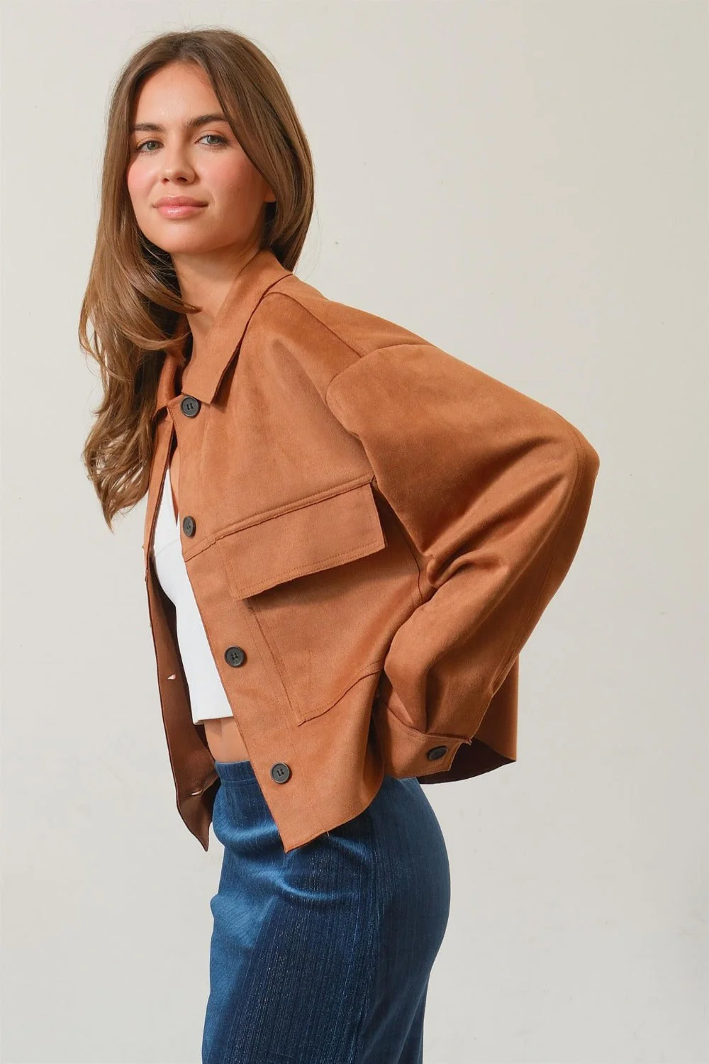 Nathalie | Short suede jacket with button placket - Image 3