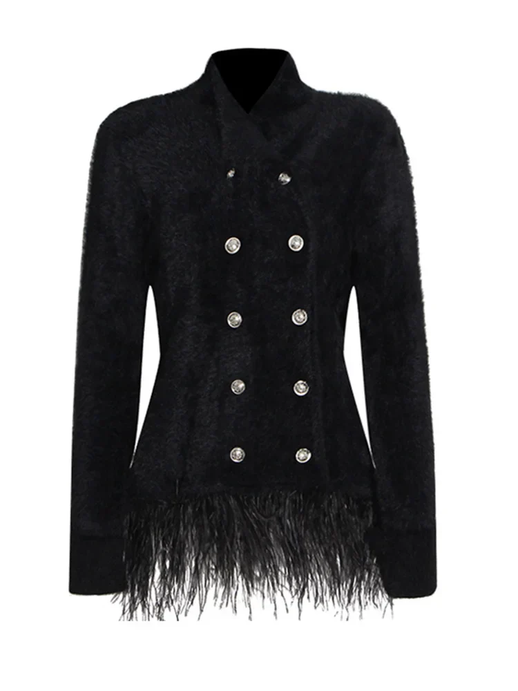 Natividad | Patchwork blazer with feather accessories - Image 2