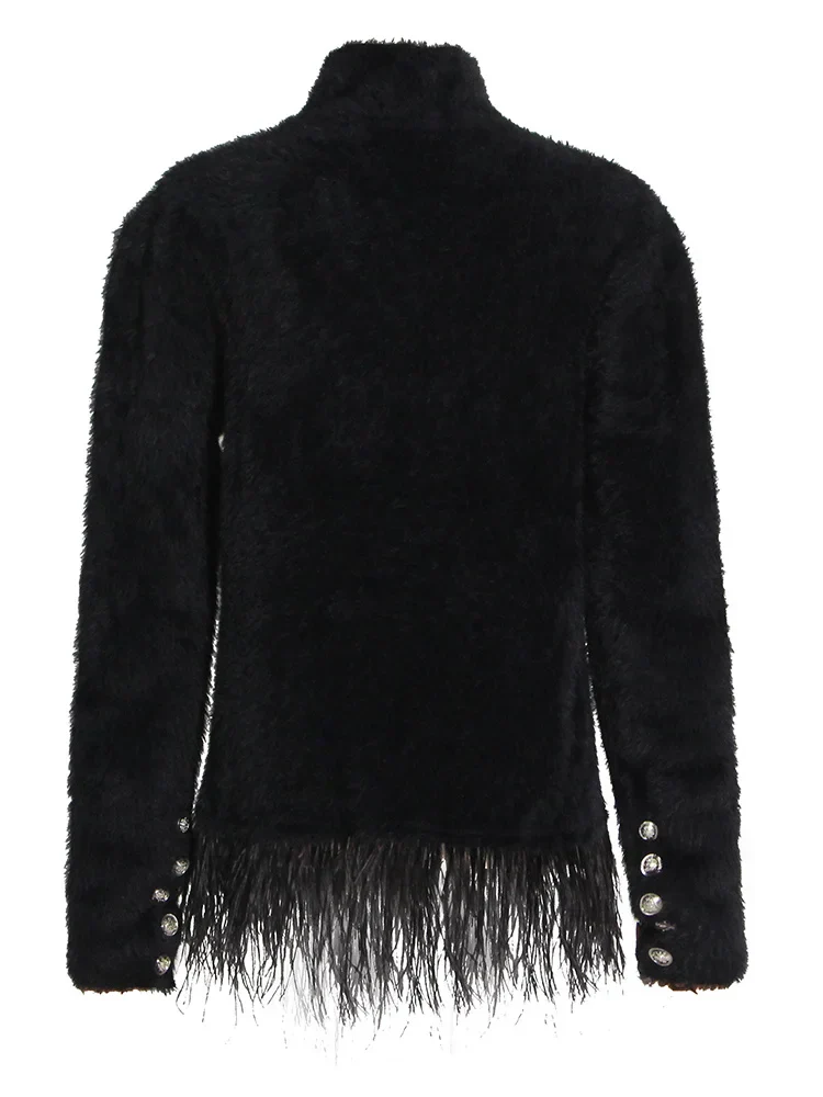 Natividad | Patchwork blazer with feather accessories - Image 3