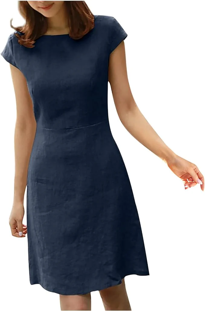Natividad® | Plain Cotton And Linen Dress - Image 4