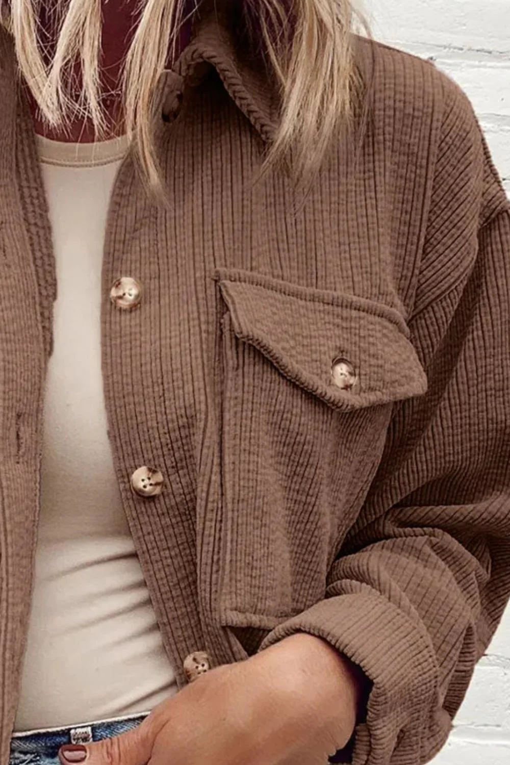 Nayeli | Buttoned, low shoulder jacket with pockets - Image 10