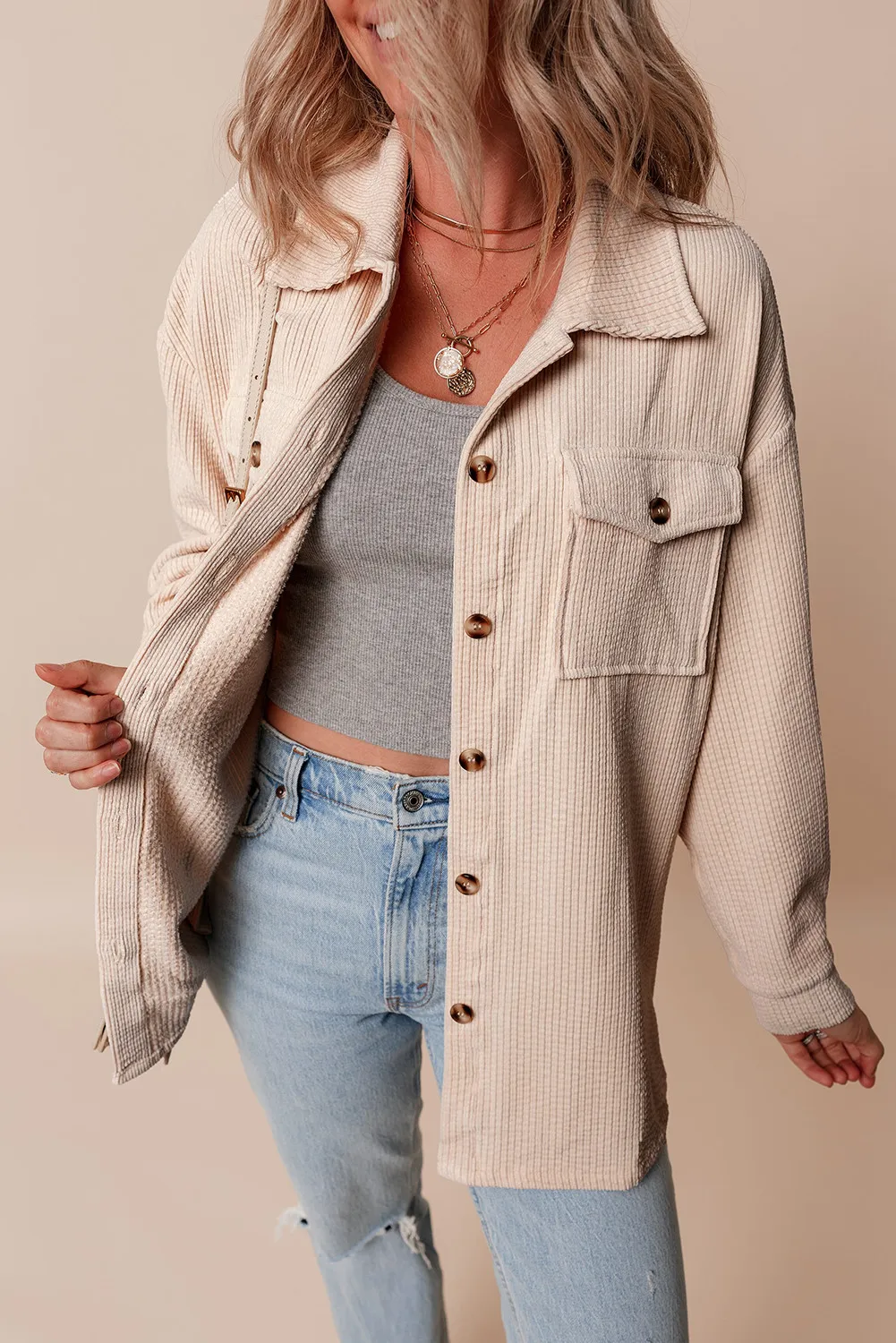 Nayeli | Buttoned, low shoulder jacket with pockets - Image 3